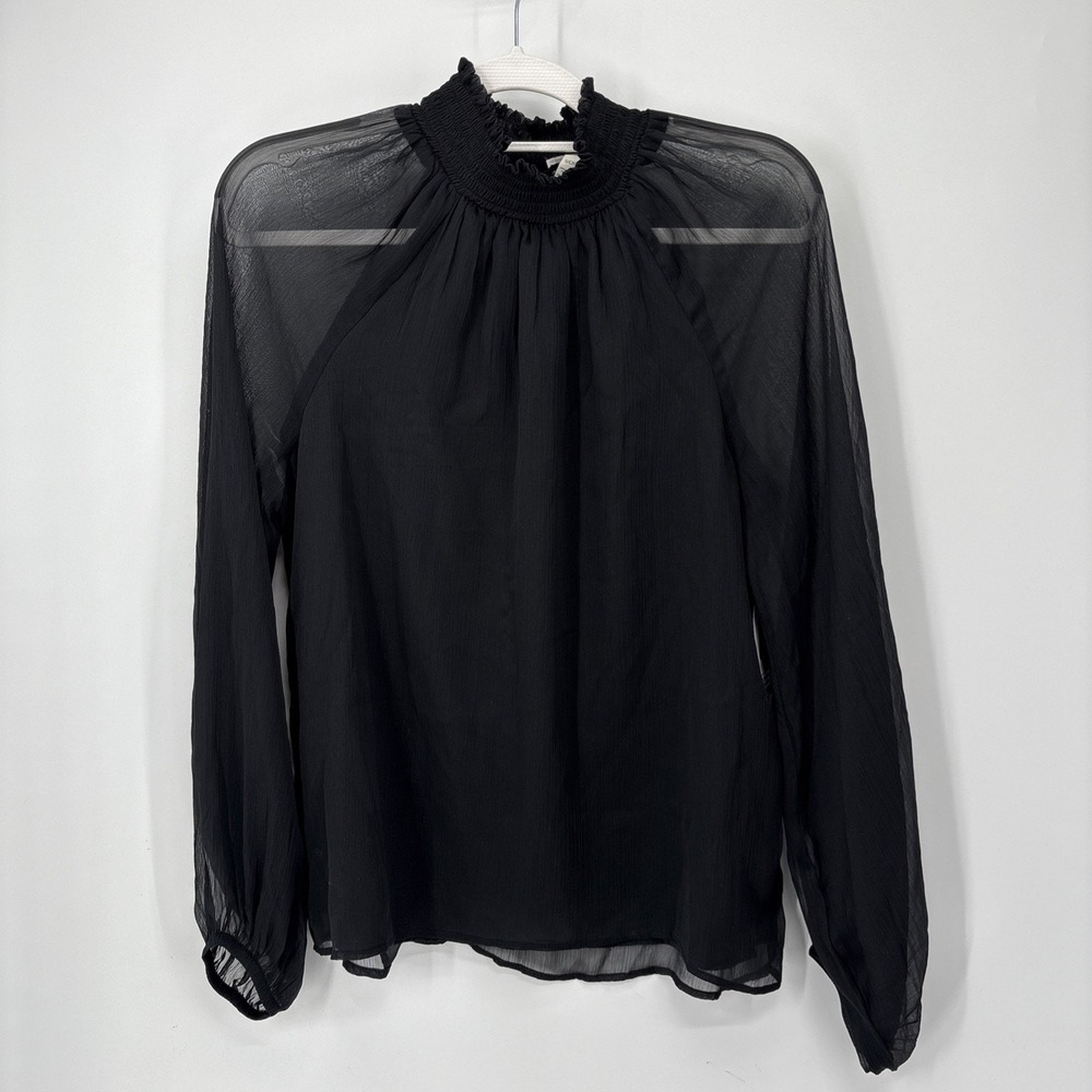 Joie Sheer Blouse Women's Small Black Smocked Long Sleeve Top NWT Fairy Witchy